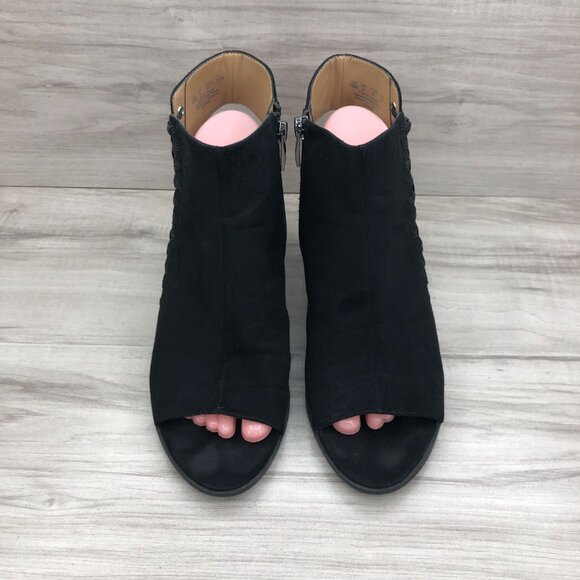 Franco Sarto Booties Womens 10 Hannah Black Zip Open Toe Ankle Boots - Picture 7 of 11